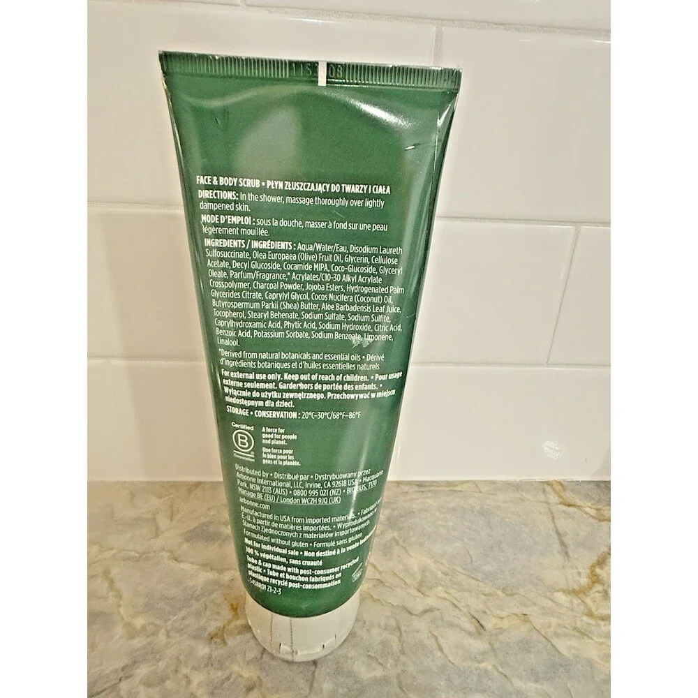 Arbonne Charcoal Exfoliating Face Body Scrub Jojoba Beads 8oz / 237mL New Sealed